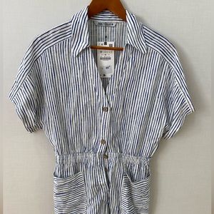 NWT ZARA linen striped romper size M
